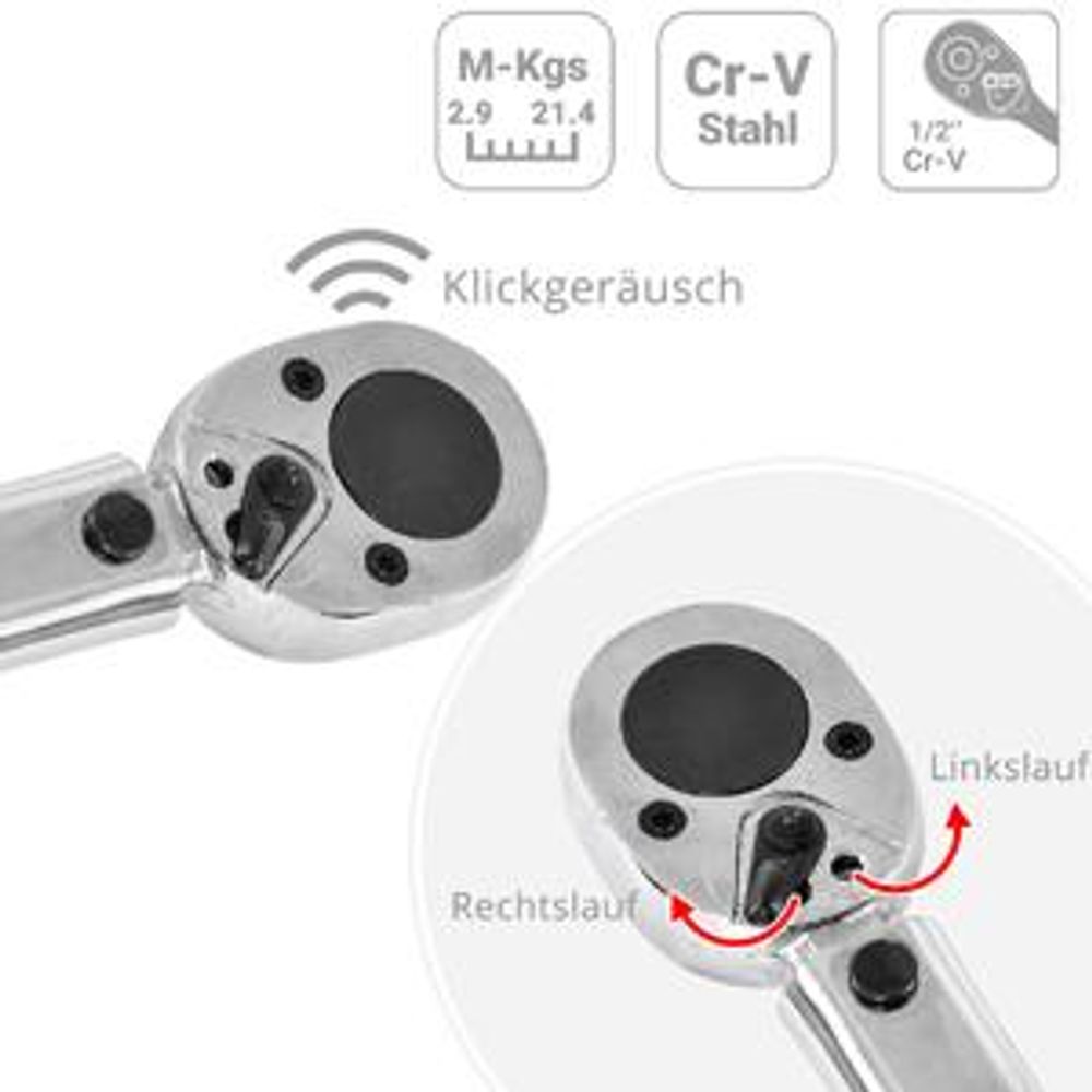 Drehmomentschlüssel 1/2 Zoll 28-210 Nm 3 Stecknüsse 17 19 21 Verlängerung Auto