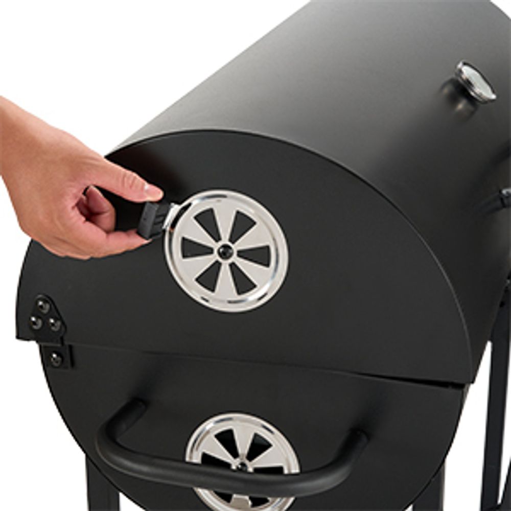 TEENO Grillwagen aus Holz, XXL-Kohlegrill mit Deckel, Thermometer, Ascheschublade, Verbrühungsschutz, verstellbare Belüftung, großer Holzkohlegrill