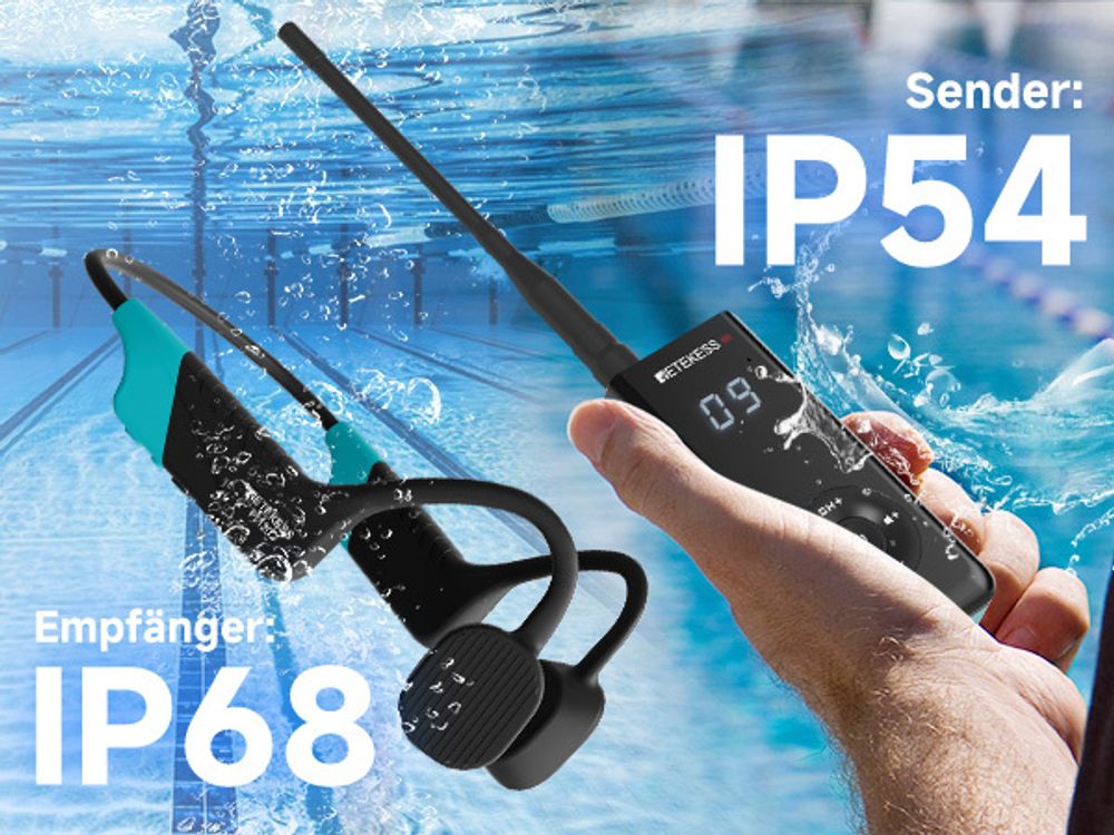 Retekess TT120 Unterwasserkommunikator, Knochenleitung, Schwimmkopfhörer, IP68 wasserdicht, 120M, (1 Sender 2 Empfänger)