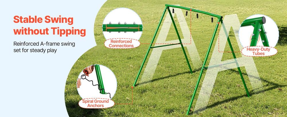VEVOR Schaukeln für den Garten, 200 kg Tragfähigkeit Schaukelsystem, 40" Teller-Schaukel mit robustem A-Rahmen aus Metall und verstellbarem Seil, einfach zu montieren, Außenschaukel für Kinder, 2-Personen-Sitz-a, Tellerschaukel+Gurtschaukel