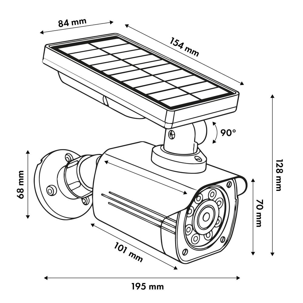 Solarbetriebene Attrappe einer Überwachungskamera blinkende LED Bewegungsmelder LED-Beleuchtung er Aufkleber SOL1800S/B