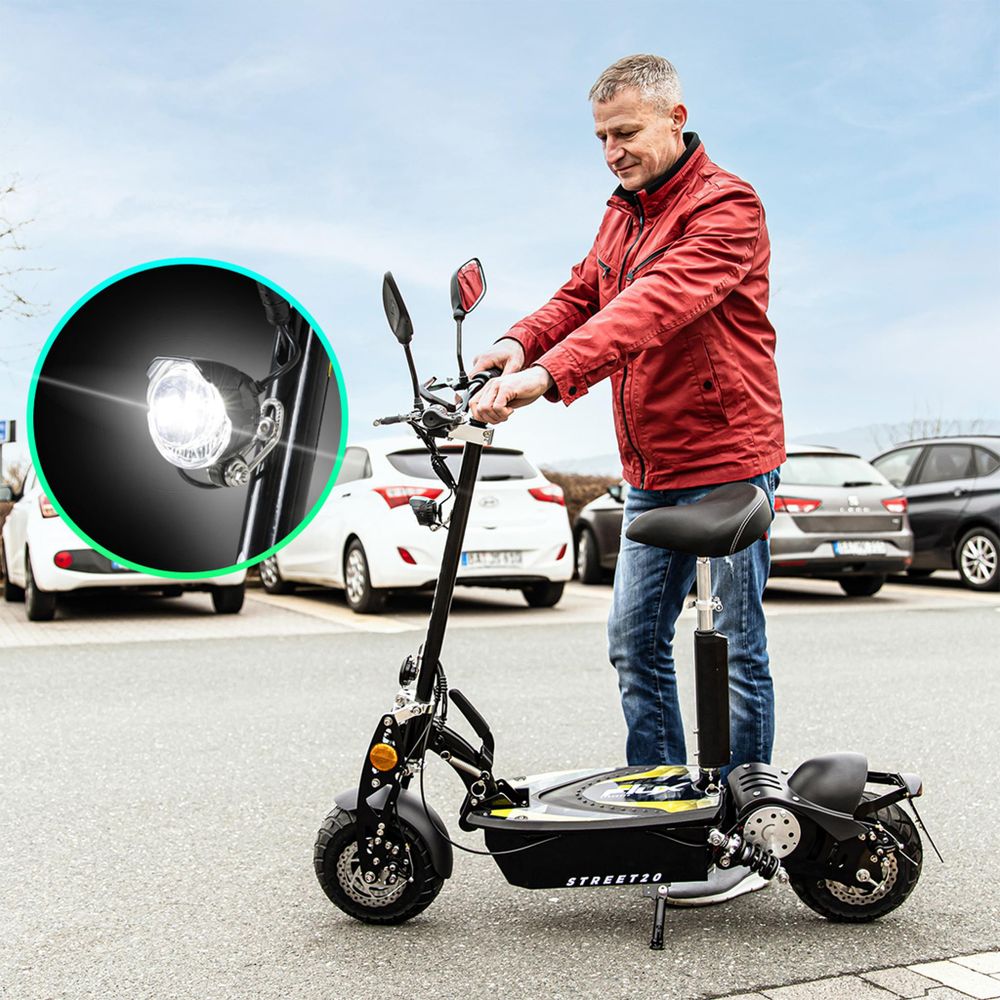 eFlux E-Scooter Street 20 Pro | Scooter Klappbar - Elektro Roller - Straßenzulassung - Sitz höhenverstellbar - E-Roller - 20 km/h - 500 W (Schwarz)