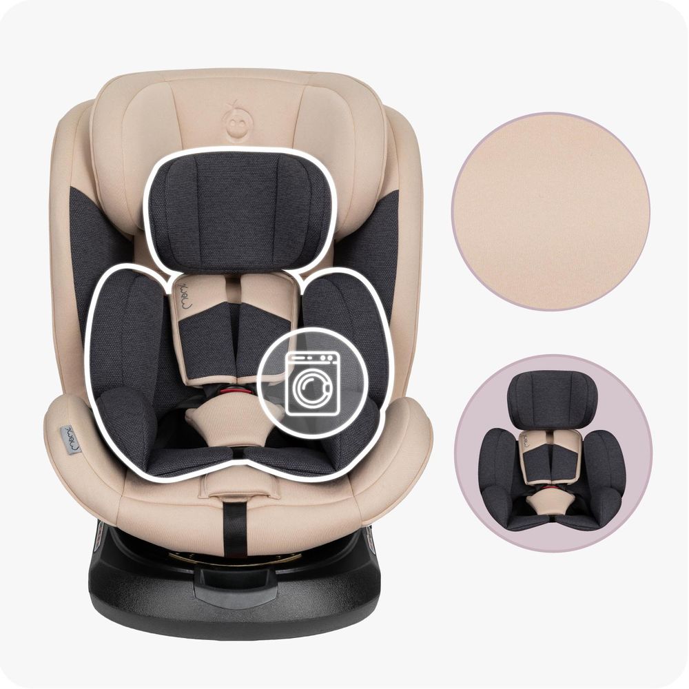 MoMi EMI – i-Size Kindersitz 40–150 cm (0–36 kg), 360° drehbar, ab Geburt rückwärts & vorwärts nutzbar, mit ISOFIX & Top Tether – Beige