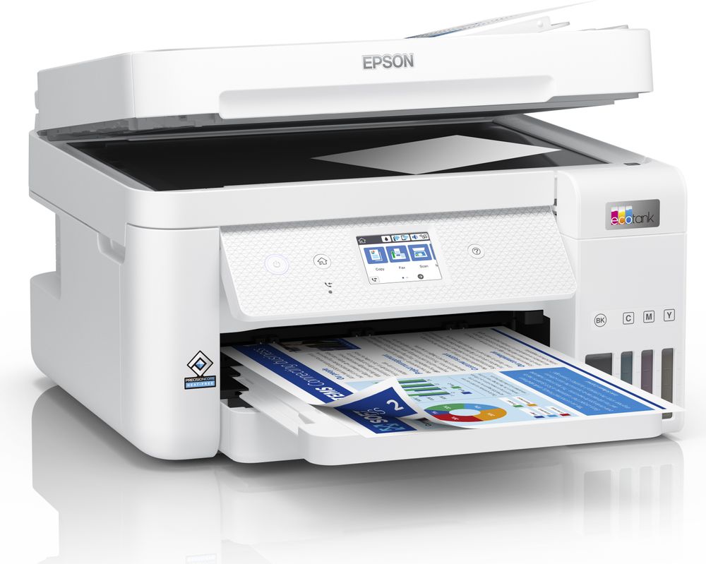 Epson EcoTank ET-4856 - Multifunktionsdrucker - Farbe - Tintenstrahl - nachfüllbar - A4 (Medien) - bis zu 15.5 Seiten/Min. (Drucken) - 250 Blatt - 33.6 Kbps - USB, LAN, Wi-Fi - weiß