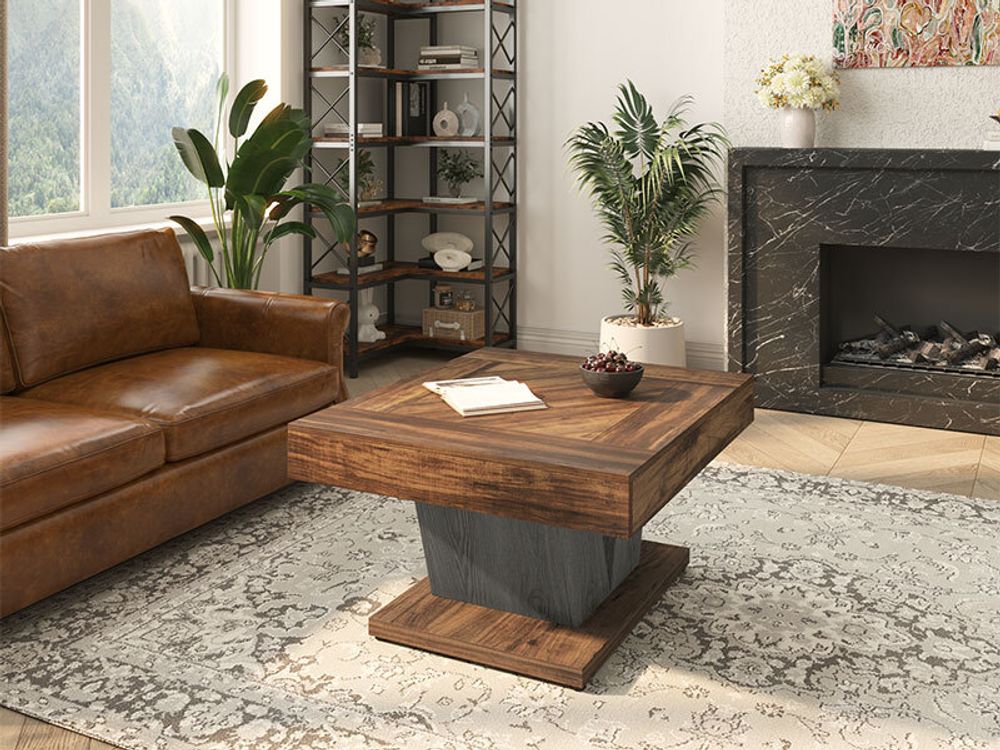 Tribesigns Quadratischer Couchtisch, Holz-Couchtisch für Wohnzimmer, 80 cm, moderner Mitteltisch, Cocktail-Teetisch, Akzenttisch, Braun und Schwarz