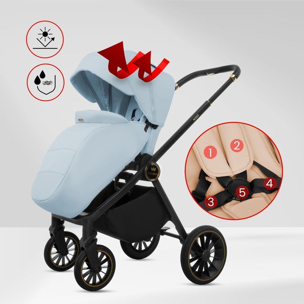 BabyLux® Passeggino Multifunzionale 3in1 ROSSO, Beige, Navicella, Passeggino, Seggiolino auto, Accessori, Leggero e Compatto, 0-22 kg, UV50+