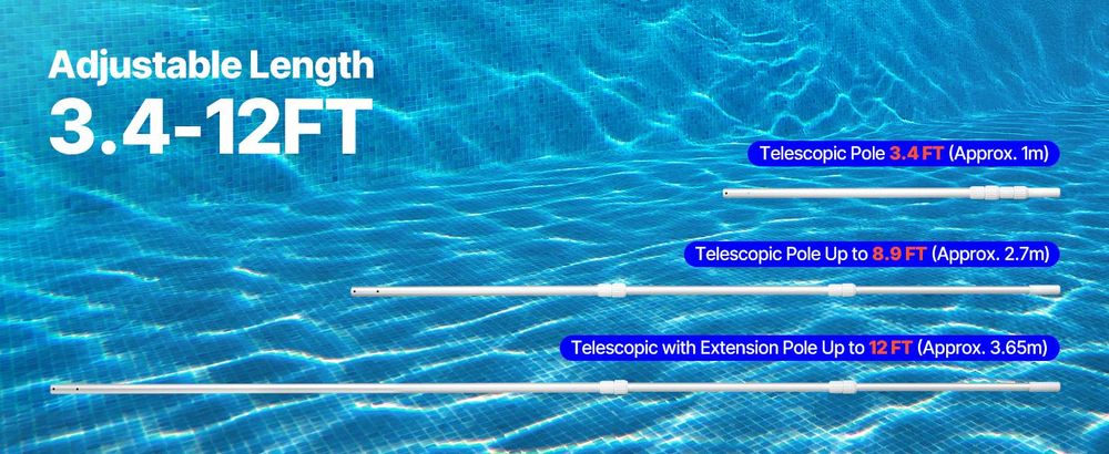 VEVOR Poolstange Schwimmbadstange (1-3,65 m), Poolreinigungsstange für Schwimmbä