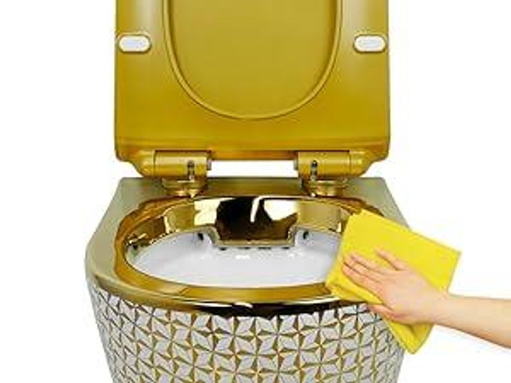 LAVITA Wand-WC Sofi Slim Golden Never Die | HŠnge Toilette | Toilettendeckel mit Absenkautomatik & Metallscharniere | Toiletten SpŸlrandlos HŠngend | Toilettenbecken | 365x490x395 cm | Gold/Wei§