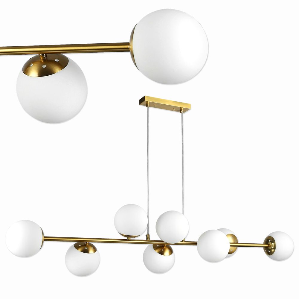 Moderne Hängelampe in Gold mit 8 Glas-Kugelschirmen