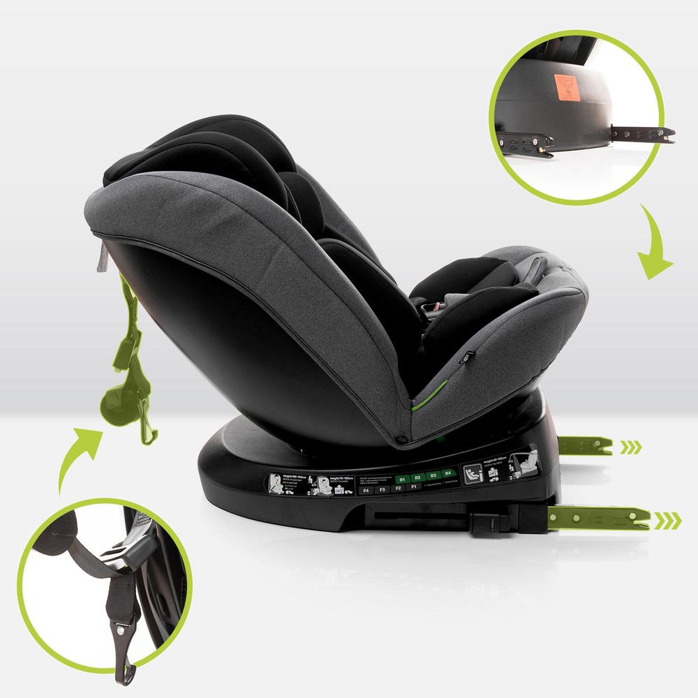 4BABY Kindersitz drehbar 360 ISOFIX Matt-Fix I-SIZE verstellbare Kopfstütze Sitz 0-36kg, 40-150 cm Graphite