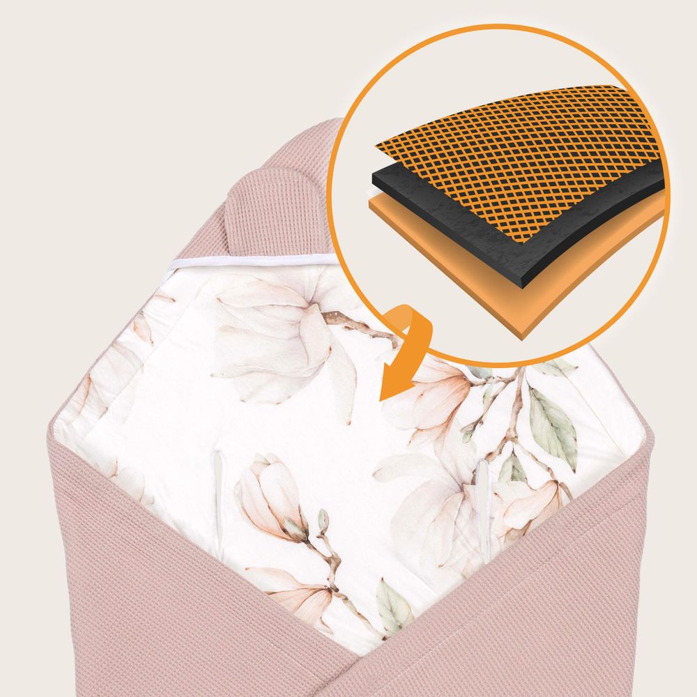 Lionelo Babydecken Travel Swaddle Blanket für Kindersitz, Tragetasche, Kinderwagen, Ganzjährig, 90x90 cm, Klettverschluss, 100% Baumwolle Beige