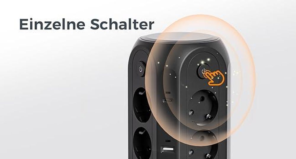TESSAN 12 Fach Mehrfachsteckdose mit 6 USB(4 USB-A/2 USB-C) Kabel 2m Mehrfachsteckdose