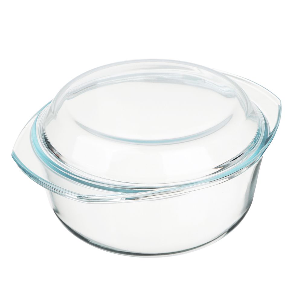 Auflaufform Glas 1,5l Hitzebeständigem Backform Bräter mit Decke Glaskochgeschirr für Lasagne Spülmaschinenfest Schüssel Rund Transparent Retoo