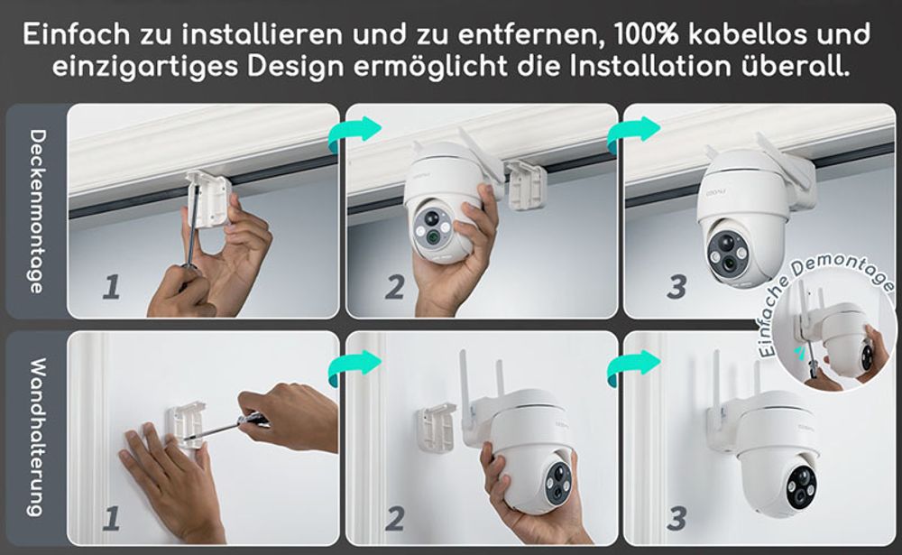 COOAU 2MP PTZ 2,4GHz WLAN IP-Überwachungskamera Aussen mit PIR-Sensor,Alarm und App -Benachrichtigung, Vollfarb-Nachtsicht, Ereignisprotokollierung