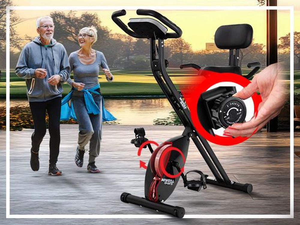 Heimtrainer MX100 PRO | X-Bike Fitnessbike - Sport Fahrrad faltbar - Ergometer Rad - Indoor Cycle - Rückenlehne - Haltegriffe - LCD Display - 8 Stufen