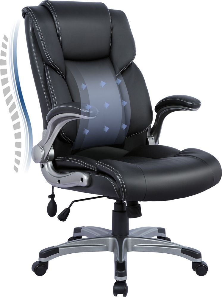 COLAMY Bürostuhl – Ergonomischer Bürostuhl aus Kunstleder, neigbare Rückenlehne, verstellbare Armlehnen und höhenverstellbar – Schwarz