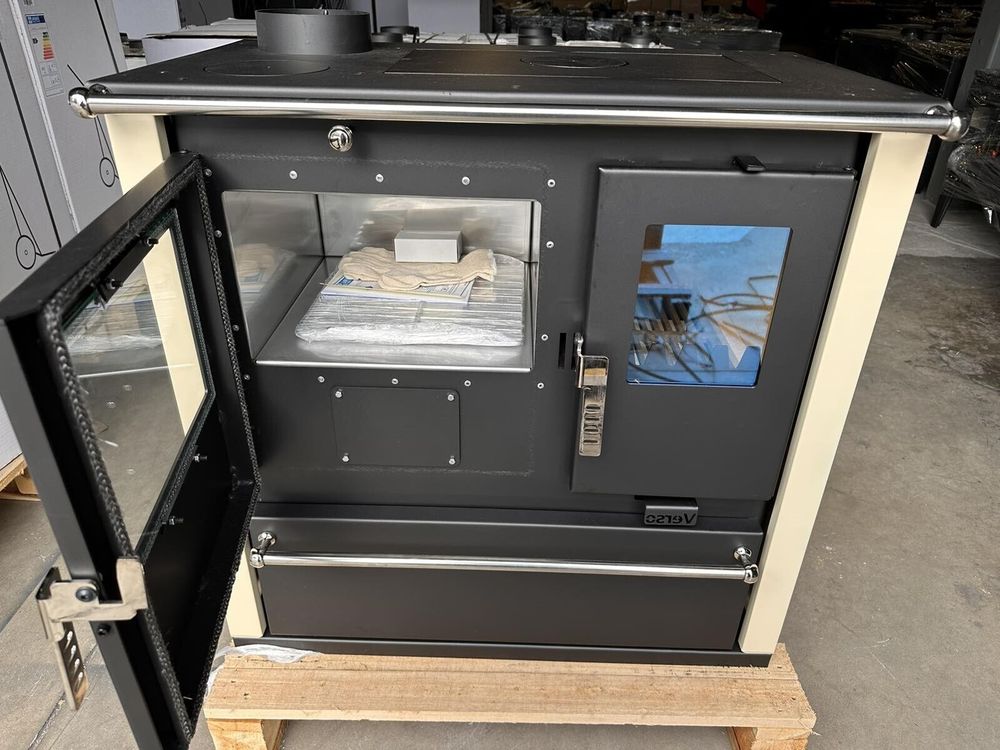 - Verso CS Plus Inox Küchenofen Kaminofen Holzherd 7.7 kW - Beige Seitenteile - Links