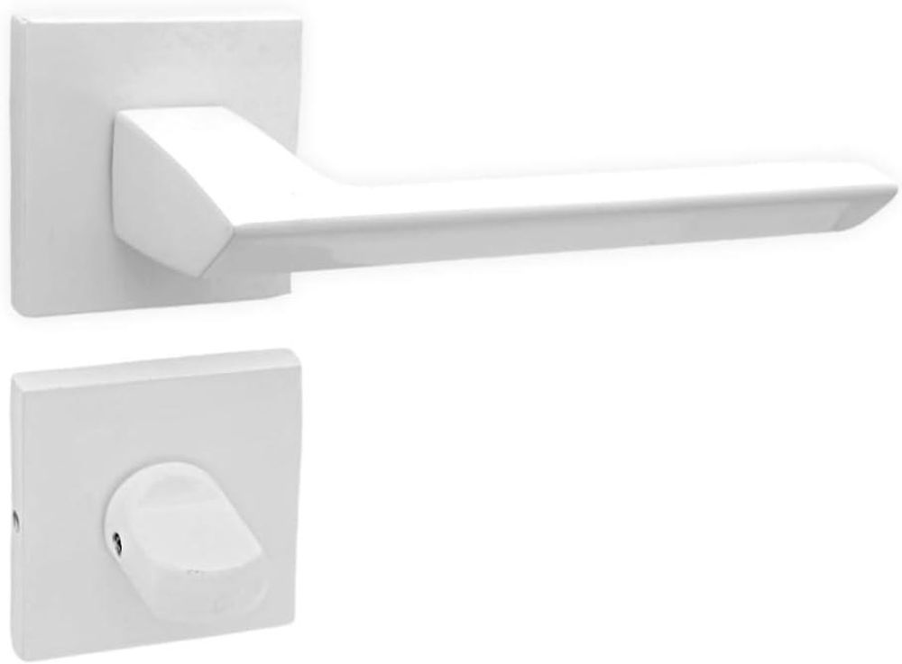 DOMINO Türgriff Drückergarnitur WC - Badezimmer Set | quadratische Rosette | für Badezimmertüren | Set WC - Rosetten-Garnitur | Türbeschläge aus Aluminium  |Weiss Türdrückergarnitur |ELENA QR SLIM WHITE