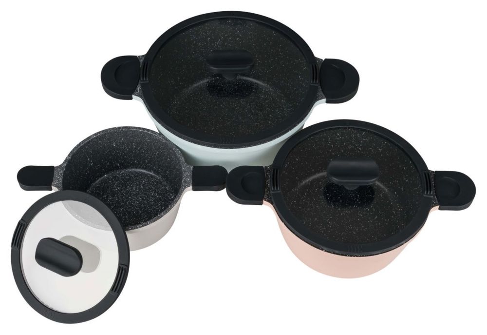 HAPPINESS TASTYLINE Topfset 6tlg., fettarmes und gesundes Kochen, für alle Herdarten geeignet, hochwertige GREBLON Antihaft-Beschichtung