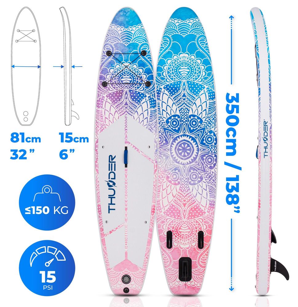 THUNDER Aurora Stand Up Paddle Board 350x81x15cm Růžová Modrá Bílá do 150 kg