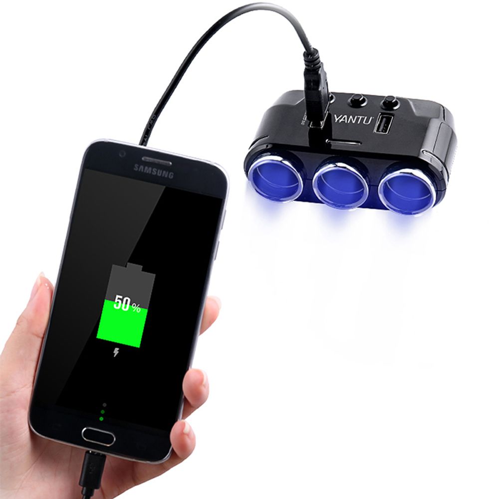 KFZ Zigarettenanzünder Verteiler 100W 12V/24V Zigaretten Anzünder Steckdose Auto Ladegerät Adapter mit 2 USB und 1 LCD Ports für Smartphone GPS Retoo