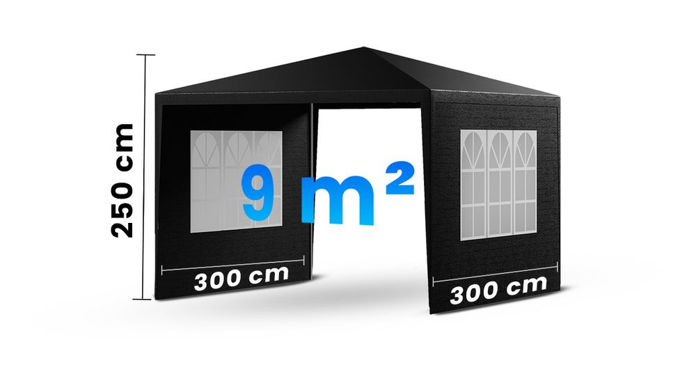 KANWOD Pavillon 3x3 m TORM, Partyzelt Wasserdicht von 9m² mit 4 Seitenwänden und 3 Fenstern