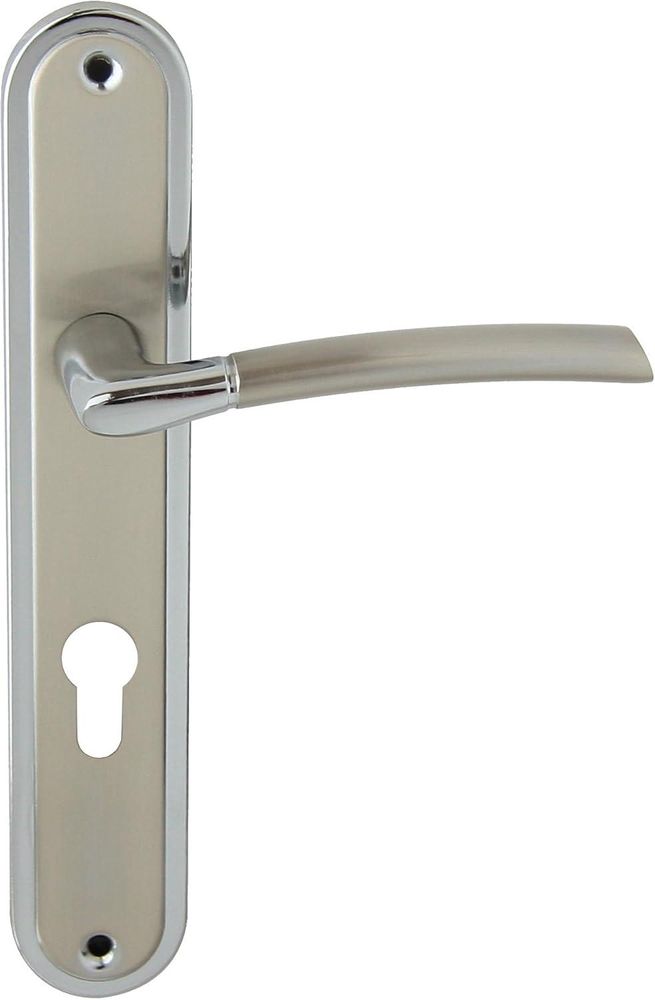 DOMINO Türgriff 72 Drückergarnitur PZ - Profilzylinder Set | Türklinke für Zimmertür, Bürotür, Kellertür & Innentür | L-Form | Türbeschläge aus Aluminiuml | Chrom/Nickel Türdrückergarnitur | PRESTO M6/M9