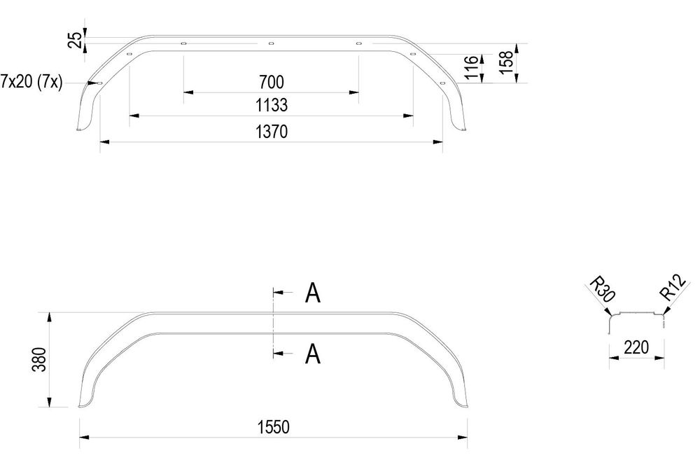 DE HAAN THMK 22155 Tandem-Kotflügel-Set 14-15 Zoll aus Kunststoff 2 Stück für Pkw-Anhänger 1550x220 mm als Radkasten