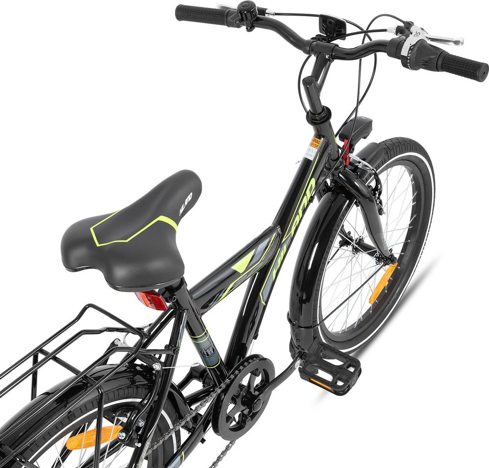 HILAND Rocket 20 Zoll Kinderfahrrad Mountainbike Kinder MTB für Jungen mit Shimano 6 Gang Schaltung Licht Gepäckträger, Schwarz