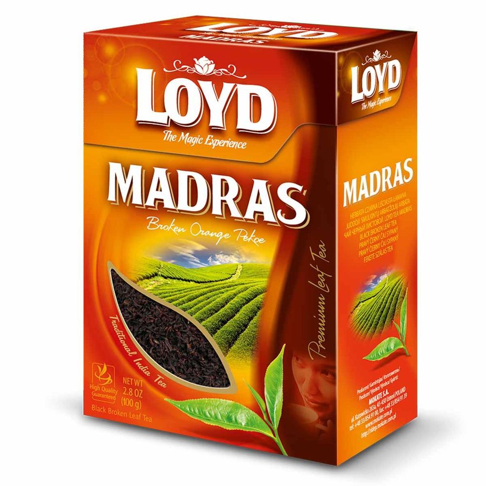 Loyd Madras Herbata Czarna Liściasta Indyjska Doskonała z Mlekiem Liście Premium Leaf Tea 100g