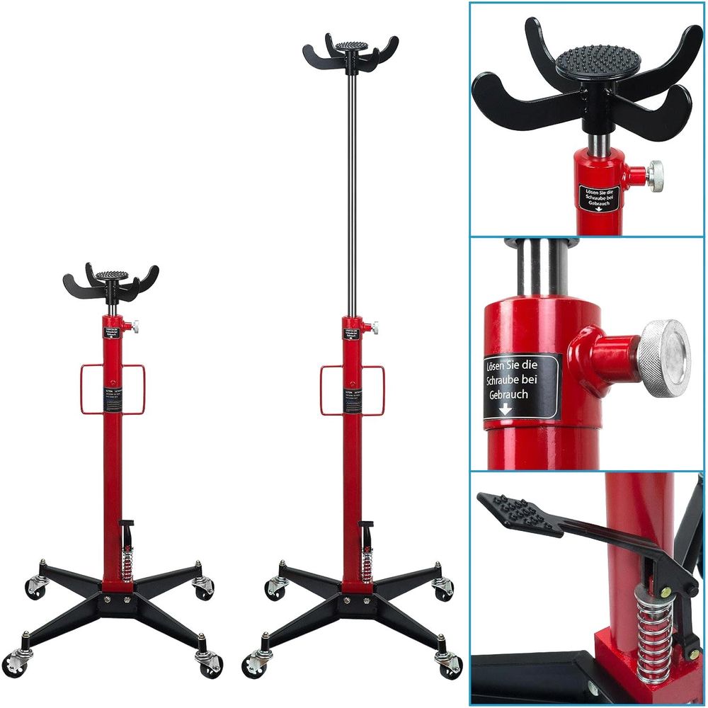 LUXTOM | Getriebeheber hydraulisch, 500 kg, Motorheber, Arbeitshöhe 105-185 cm, 4 Lenkrollen inkl. Fußpedal, stufenlos regulierbar