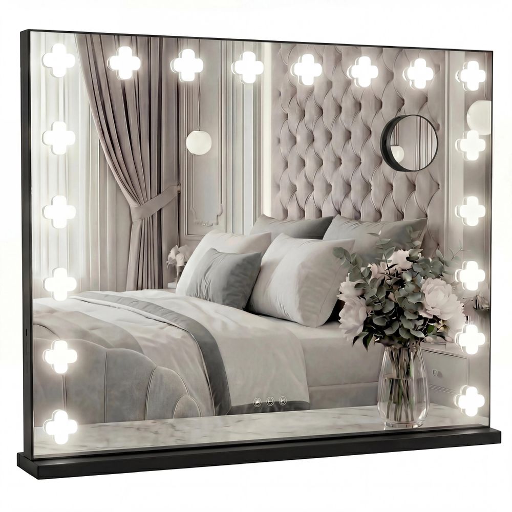 Lustro do makijażu Hollywood czarne make-up 58x46cm 18 LED barwa światła lusterko X10