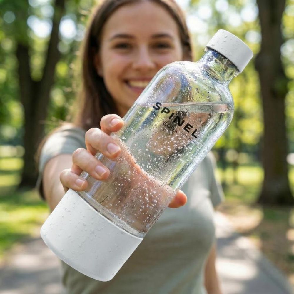 SPINEL SODA BubbleON Wassersprudler Weiß mit 2 Flaschen CO2 Sprudler für Zuhause Trinkwassersprudler