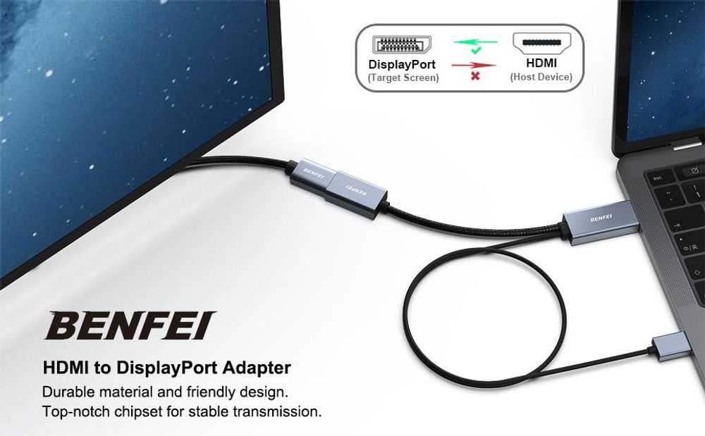 BENFEI Kabeladapter HDMI auf DisplayPort Adapter 4K 60Hz Konverter