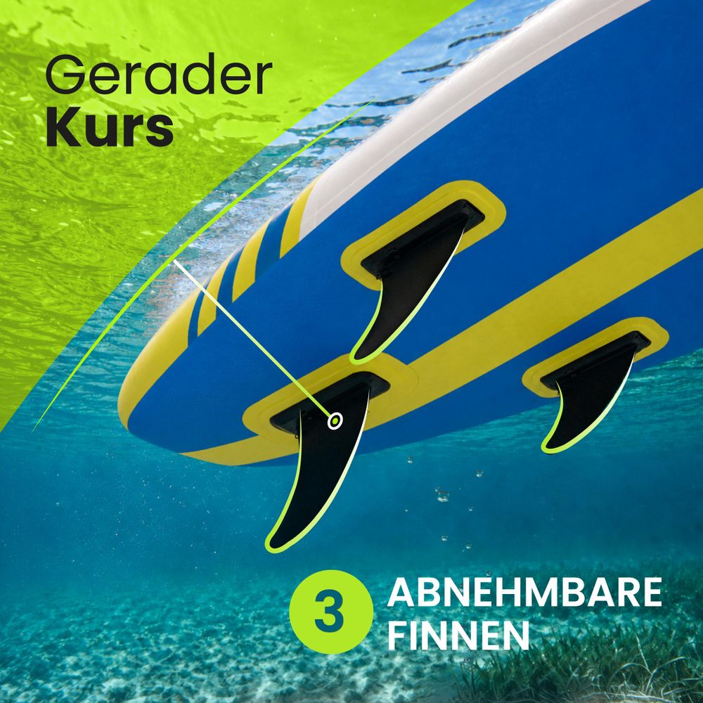 Unterseite des SQUALL 320 mit drei herausnehmbaren Finnen für Spurtreue und Kontrolle.