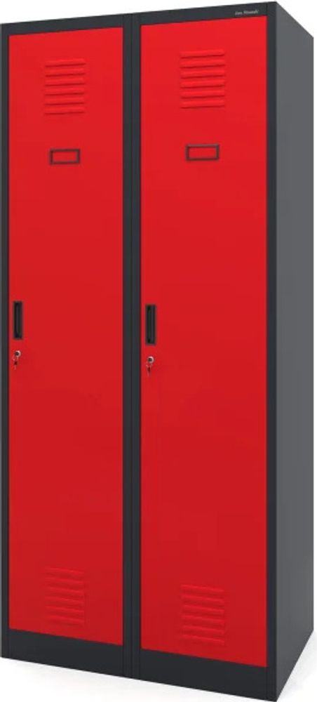 Stahlspind Garderobenschrank Spind Kleiderspind Doppelspind 2 Abteile Flügeltüren Trennwand Pulverbeschichtung 180 x 80 x 50 cm Farbe: Anthrazit/rot