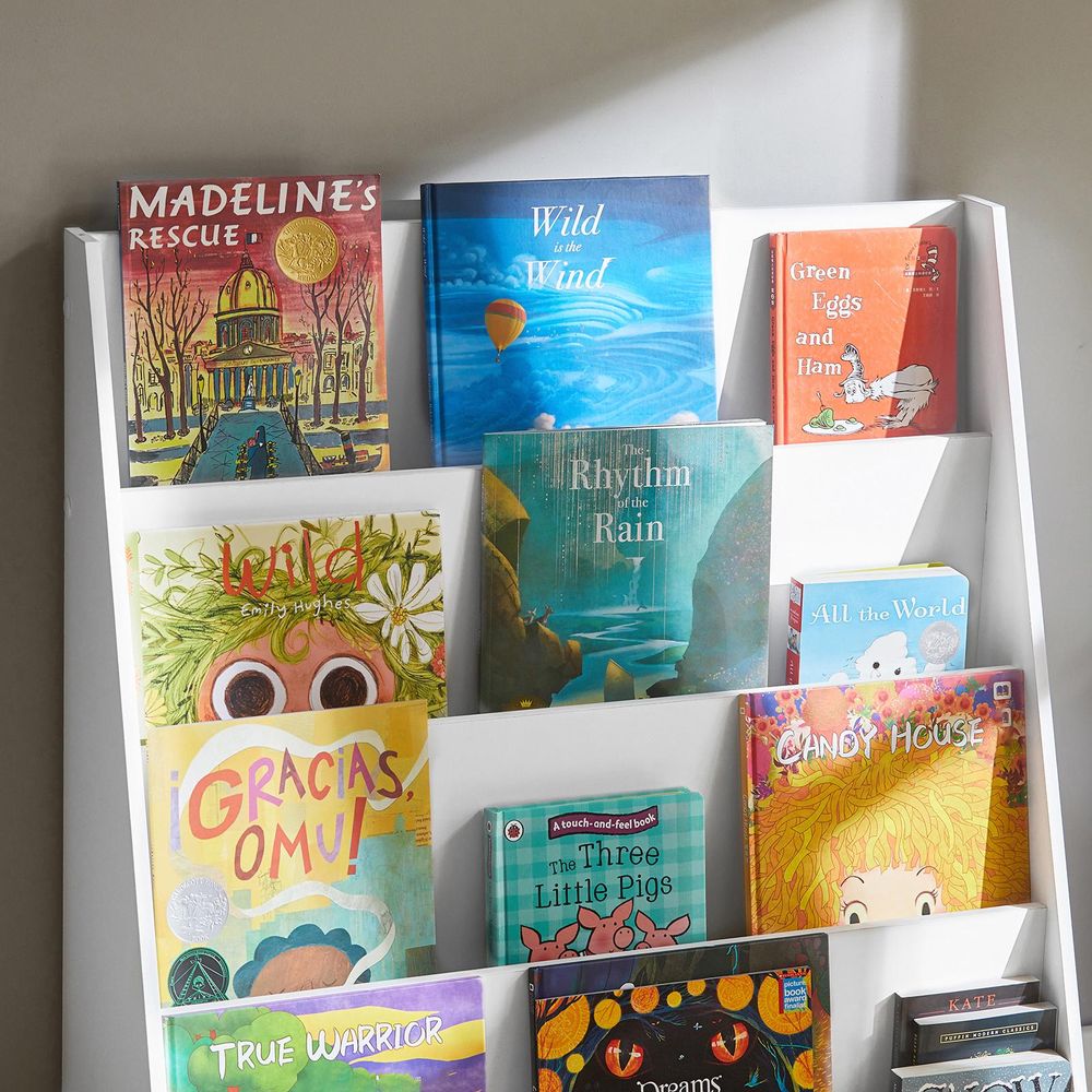 SoBuy Bücherregal Kinder Montessori Kinderregal mit 4 Ablagefächern Regal Kinderzimmer Spielzeug Aufbewahrung Büchergestell Weiß 80x88x30cm KMB32-W