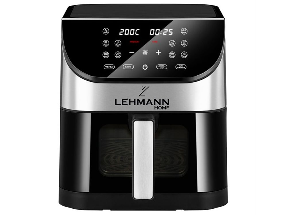 Lehmann 6L Heißluftfritteuse mit Sichtfenster, 1500 W Friteuse Heissluft mit 10 Programmen, ohne Öl, 76-200°C Airfryer, Timer und Touch-Display