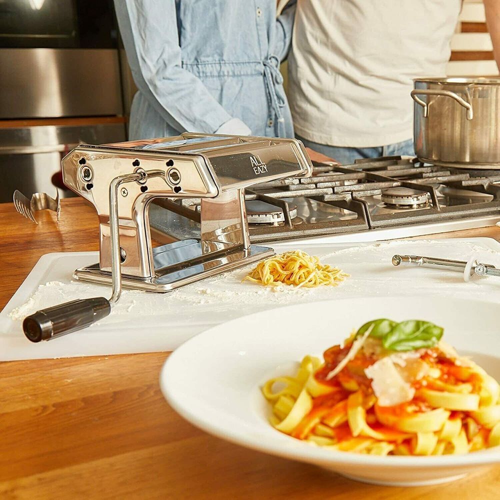 Nudelmaschine manuell aus Edelstahl Pasta Maker 3-in-1 Pastamaker Pastamaschine
