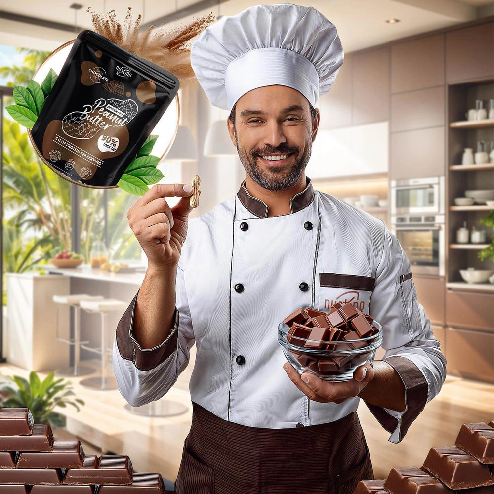 Nustino – arašídové máslo v prášku Chocolate 400 g – o 90 % méně tuku – s pravým kakaem – bohaté na bílkoviny – s nízkým obsahem tuku – bez palmového oleje – bez cukru