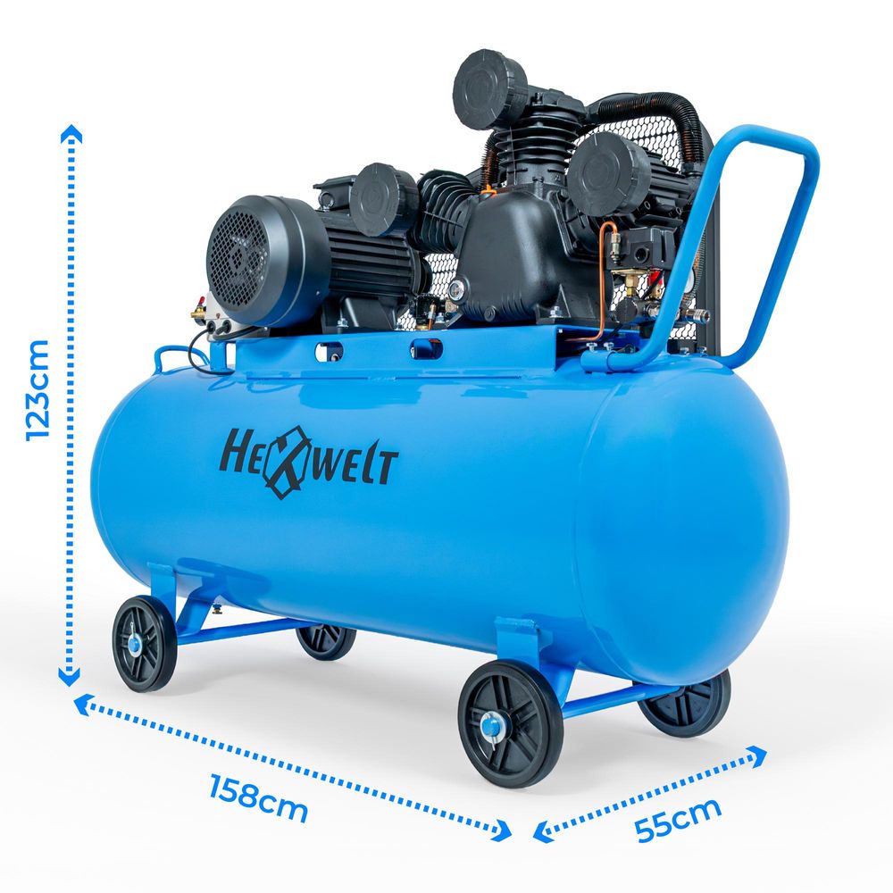 Druckluftkompressor, HEXWELT 300L Ölkompressor 7500W 8 Bar 1090L/min Luftkompressor 3-Zylinder Werkstattkompressor 230V