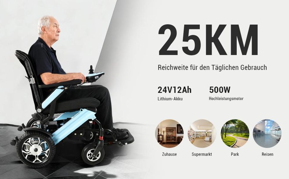 ZYGENAIR Elektrorollstuhl Blau - 25 km Reichweite – mehr Mobilität im Alltag