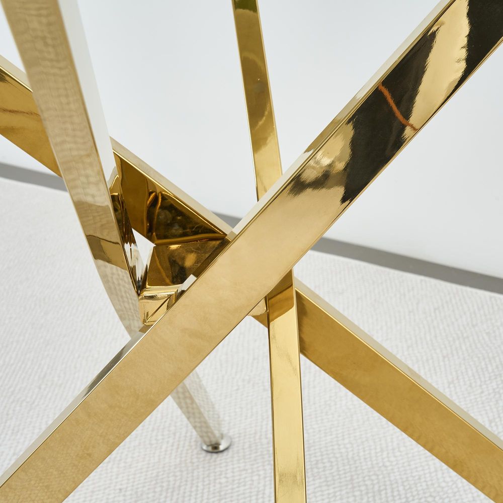 STILVORA Esstisch mit gehärteter Glasplatte, Runder Tisch mit goldfarbenen Beinen, Couchtisch im modernen minimalistischen Design,Tisch für 2–4