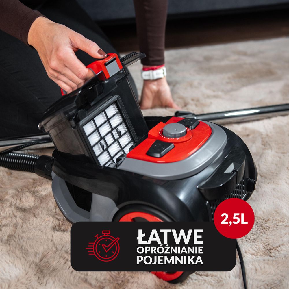 Odkurzacz cyklonowy bezworkowy LEHMANN TYPHOON 4000W 2x HEPA, regulacja mocy, max 4000W, ultra system ssania
