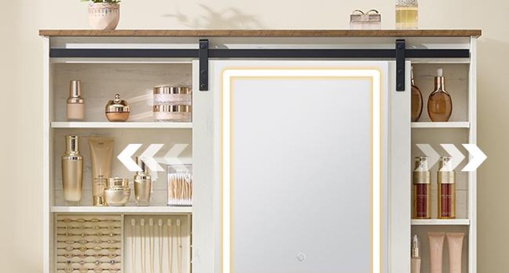 VASAGLE LIRY Kollektion - Schminktisch mit Spiegel, Beleuchtung, Hocker, Ladestation, 2 Schubladen