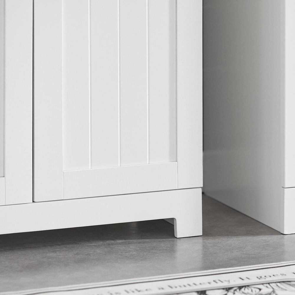 SoBuy Waschbeckenunterschrank - Badschrank mit Türen und verstellbaren Regalböden - Badmöbel aus MDF, Unterschrank für kleines Badezimmer Weiß BZR18-W
