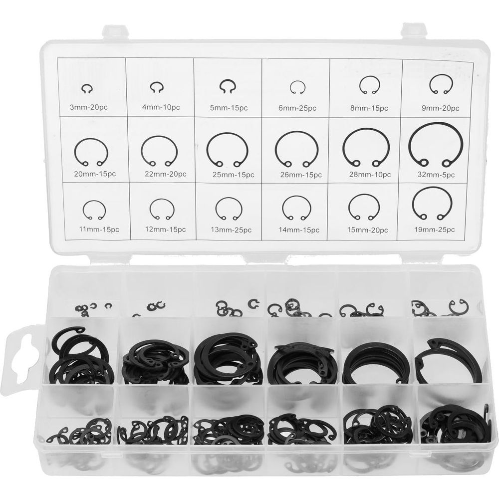 LUXTOM | Innen-Seegerring, 3-32 mm, 300tlg, Sprengring Set, Seegering Sortiment Sicherungsring für E-Clip, Seegerinnenringe Set