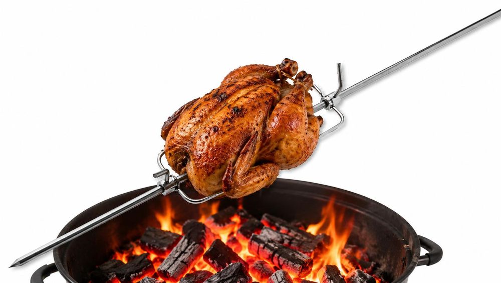 DEOS Grillspieß aus Edelstahl mit zwei Fleischgabeln 60 cm – Detailansicht