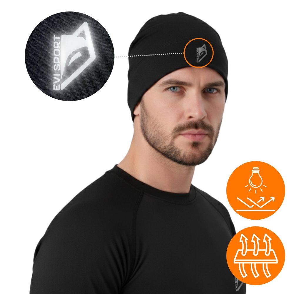 Thermoaktive Wintermütze Reflektierend Für Das Laufen Herren Damen Schwarz S/M Evi Sport Origin8 Premium Mütze 220G/M² Uni Atmungsaktiv Unter Helm