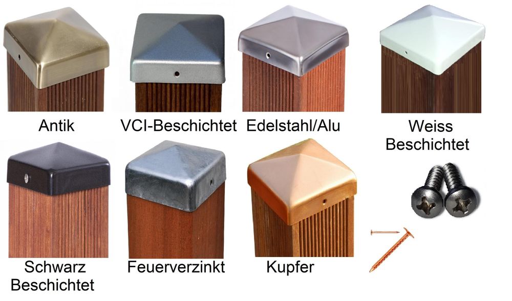 Pfostenkappe VCI beschichtet Pyramide für Pfosten 10x10 cm - inkl. 2x Edelstahl-Schrauben